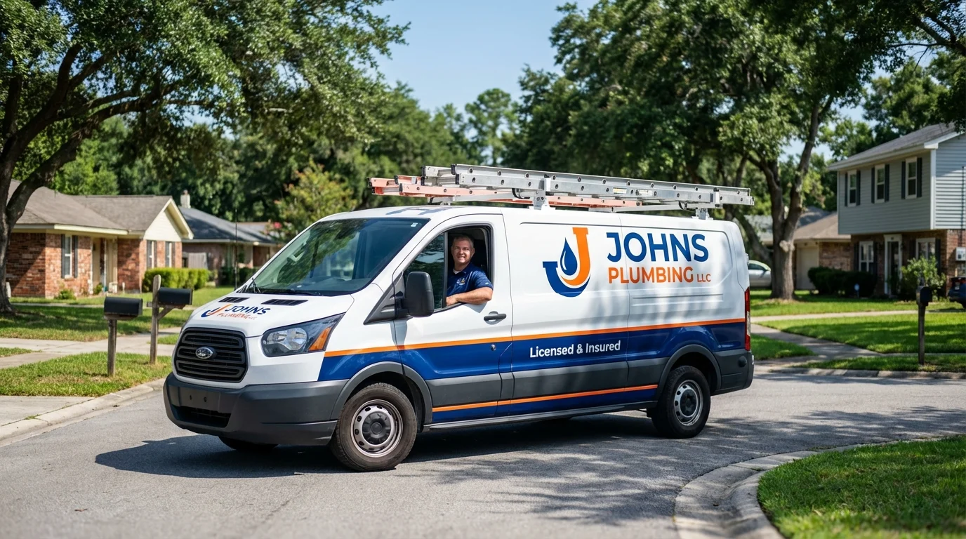 Johns Plumbing LLC service van in Eastville, VA