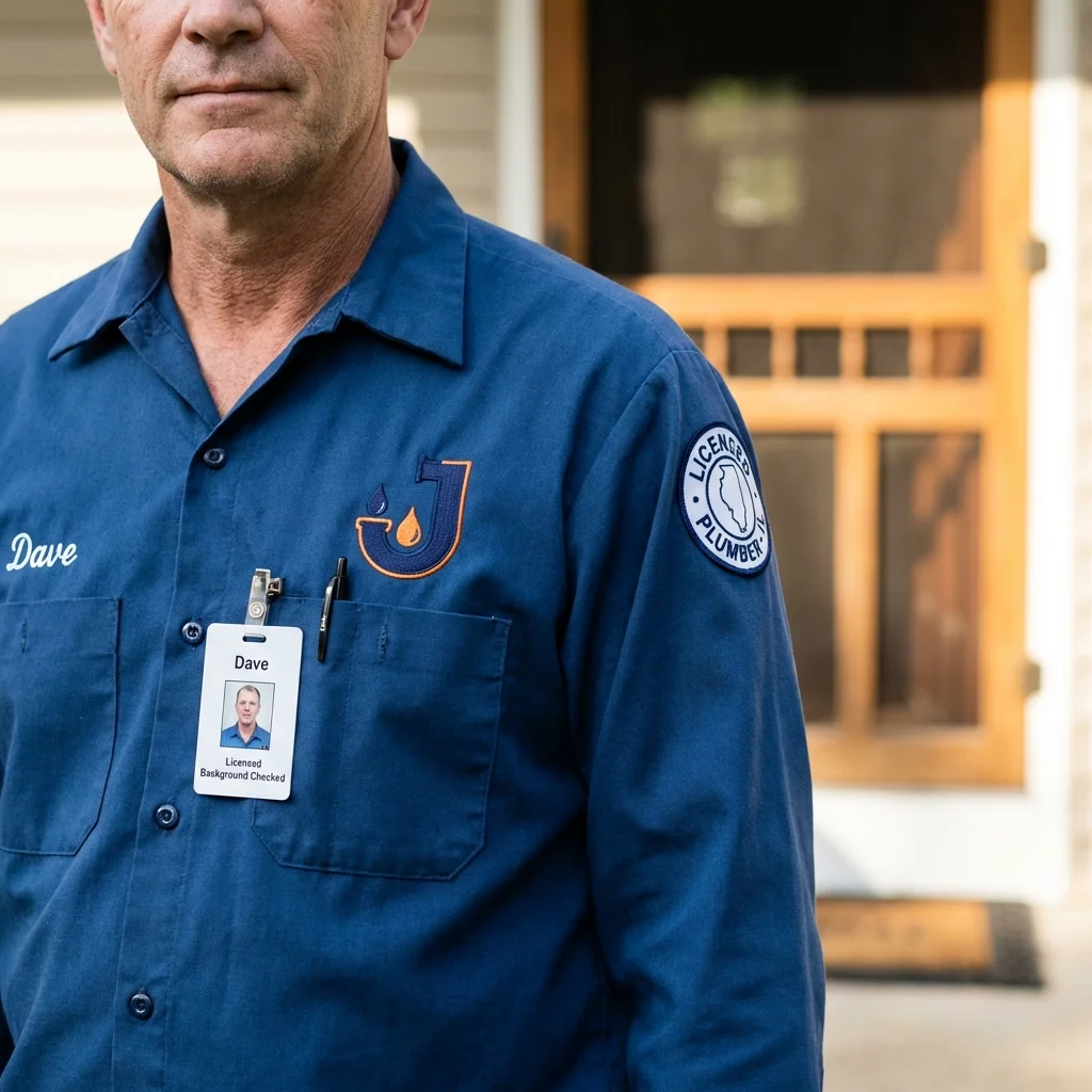 Licensed plumber showing ID badge in Eastville, VA