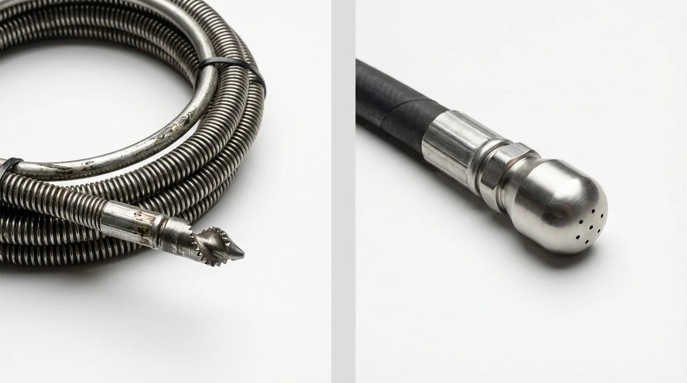 Drain snake cable and hydro jetting nozzle used for drain cleaning in Eastville, VA